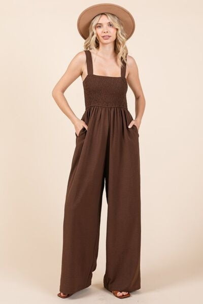 Mittoshop Smocked Wide Leg Overalls with Wide Straps