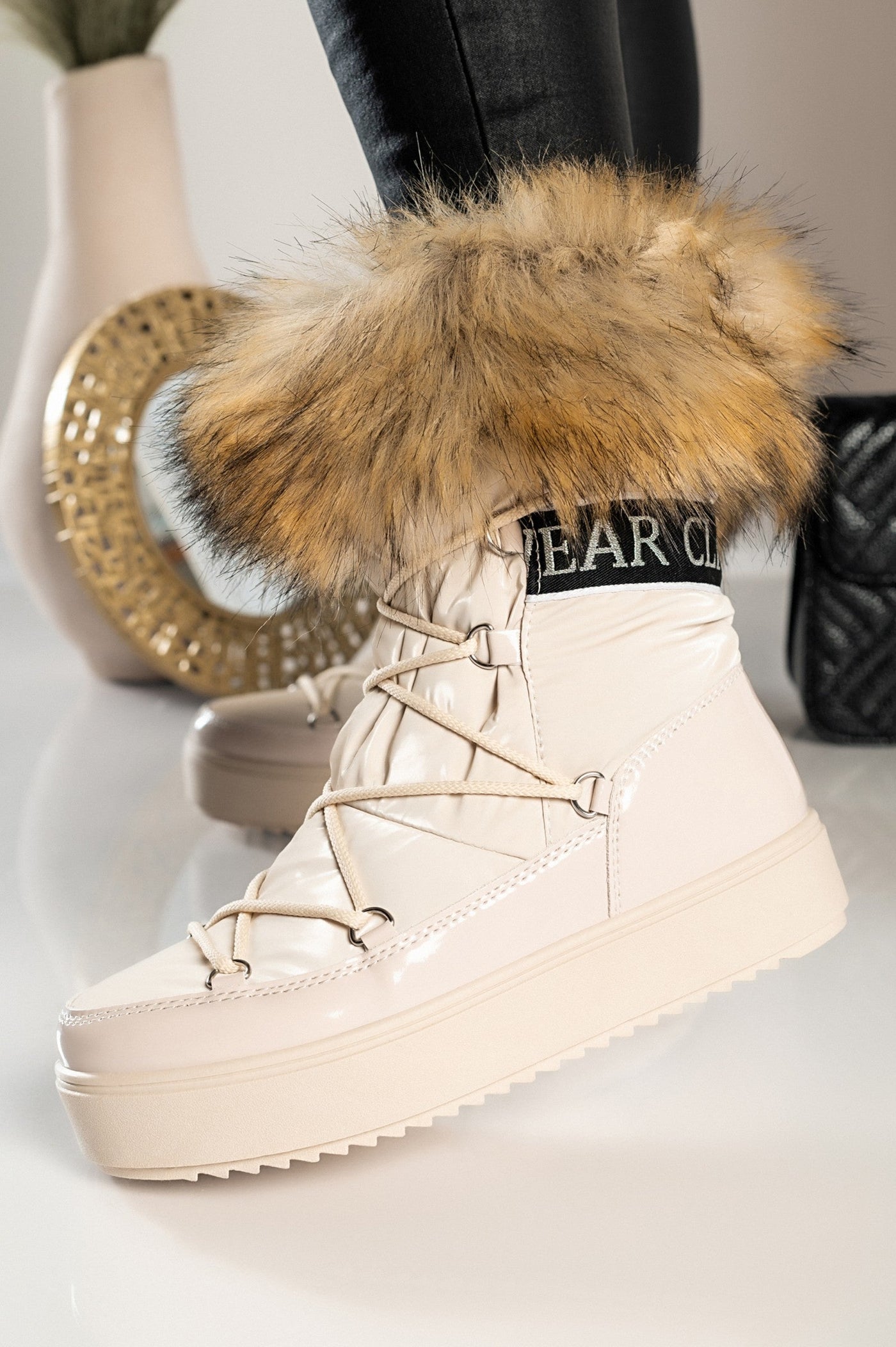 Ankle boots with artificial fur Sutera, beige