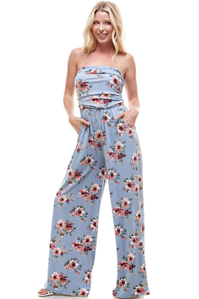 Women Floral Strapless Jumpsuit