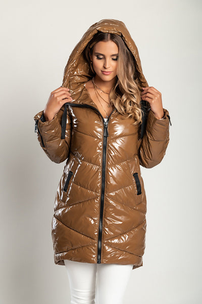 Long jacket with hood, 2202, camel