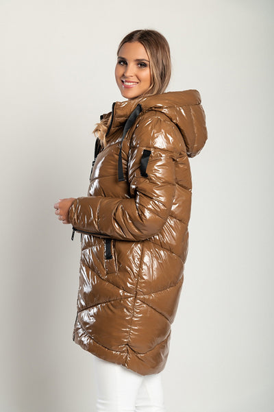 Long jacket with hood, 2202, camel