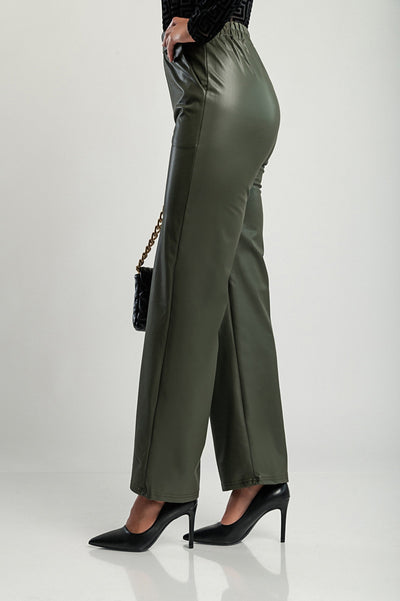 Faux leather pants, olive.