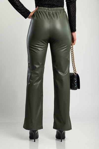 Faux leather pants, olive.