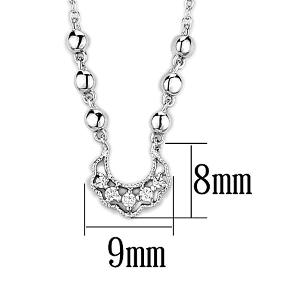 3W448 - Rhodium Brass Necklace with AAA Grade CZ  in Clear