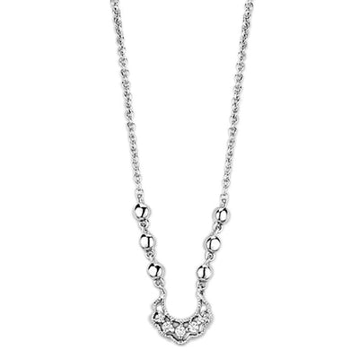 3W448 - Rhodium Brass Necklace with AAA Grade CZ  in Clear