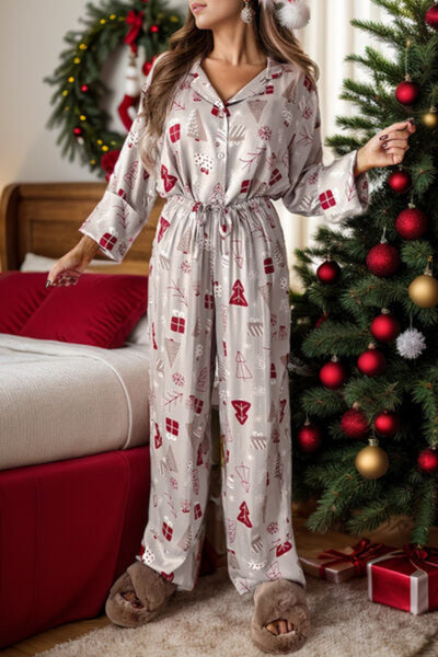 Printed Long Sleeve Top and Pants Lounge Set