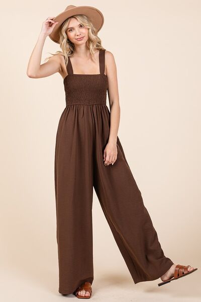 Mittoshop Smocked Wide Leg Overalls with Wide Straps