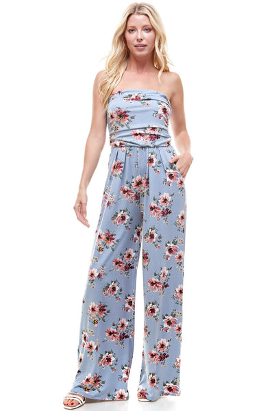 Women Floral Strapless Jumpsuit