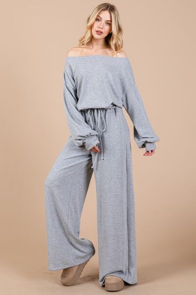 Ces Femme Boat Neck Long Sleeve Jumpsuit with Drawstring Detail