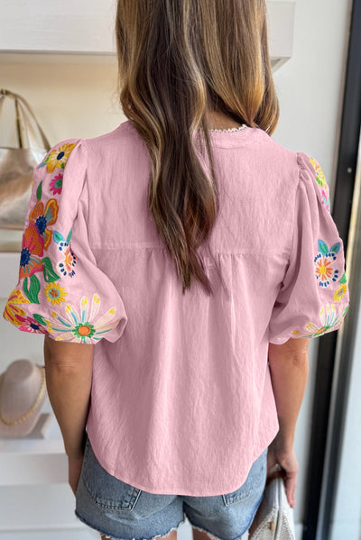 Puff Sleeve Split Neck Blouse