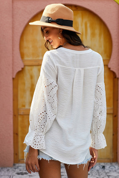 Chic White Rekindle Eyelet Button Down Blouse