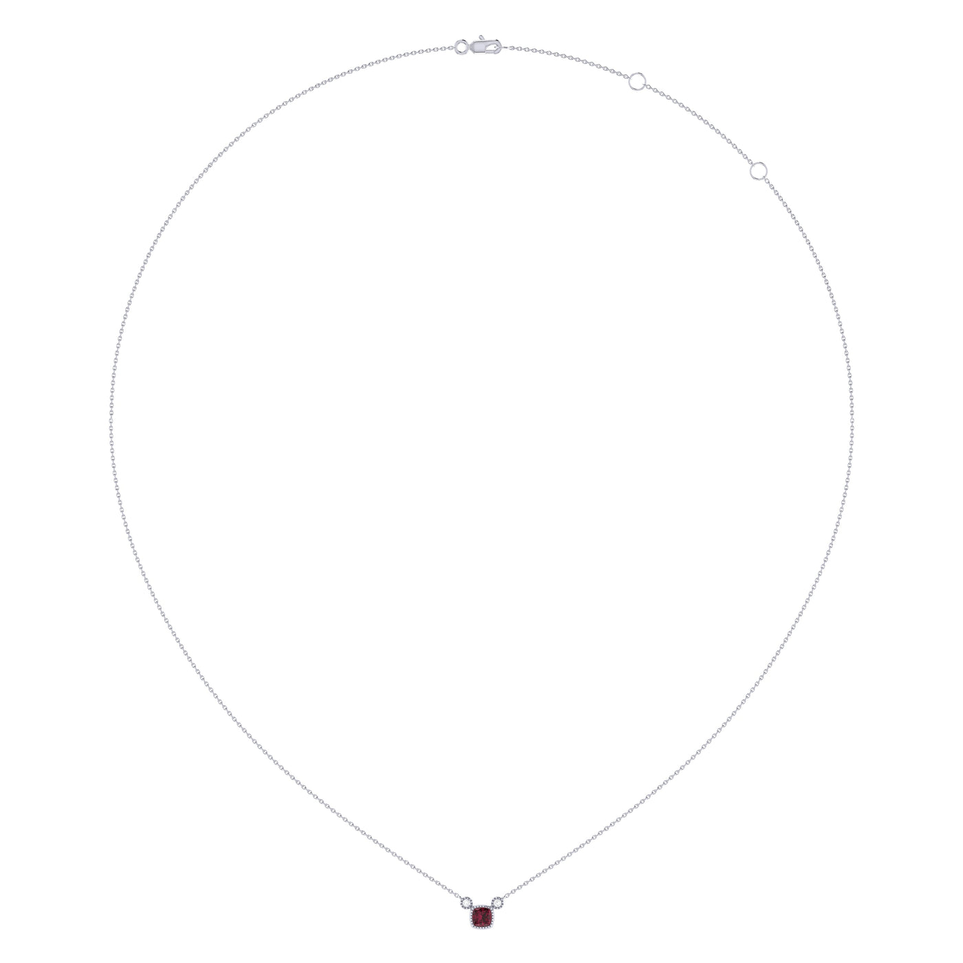 Cushion Cut Ruby & Diamond Birthstone Necklace In 14K White Gold