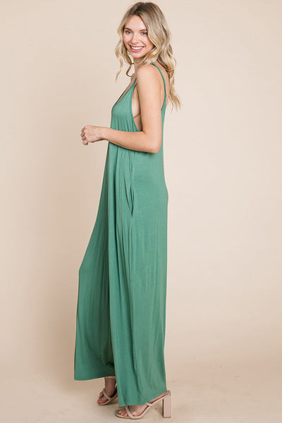 Sleeveless Wide Leg Pocketed Jumpsuit