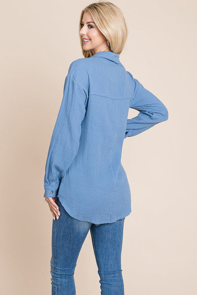 Textured Cotton Raw Edge Gauze Blouse Tops Shirts