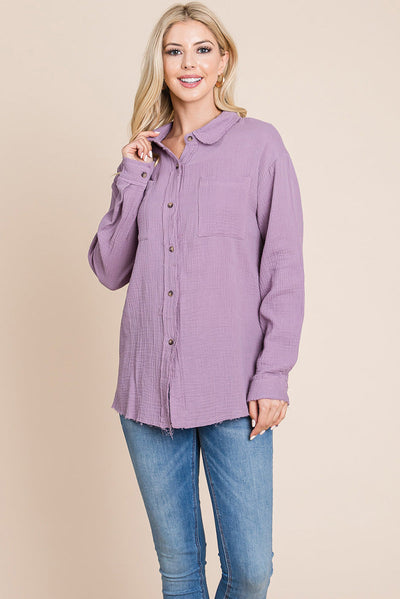 Textured Cotton Raw Edge Gauze Blouse Tops Shirts