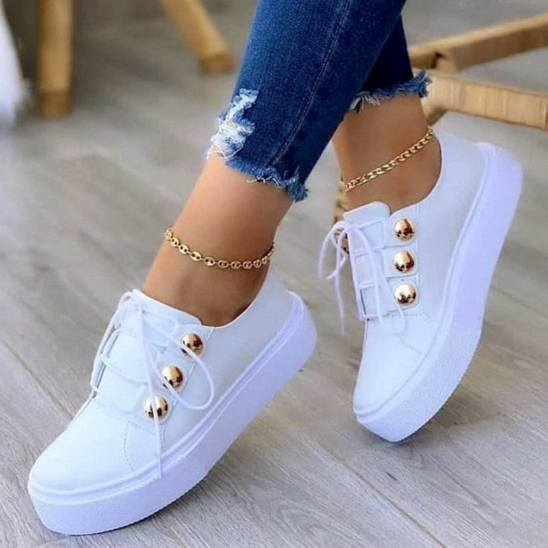 Light Breathable Casual Female Flat Shoes White/Gold/Black/Rose Gold