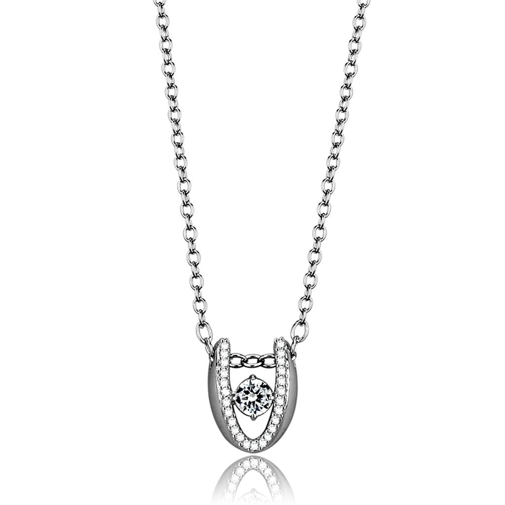 TS572 - Rhodium 925 Sterling Silver Necklace with AAA Grade CZ  in