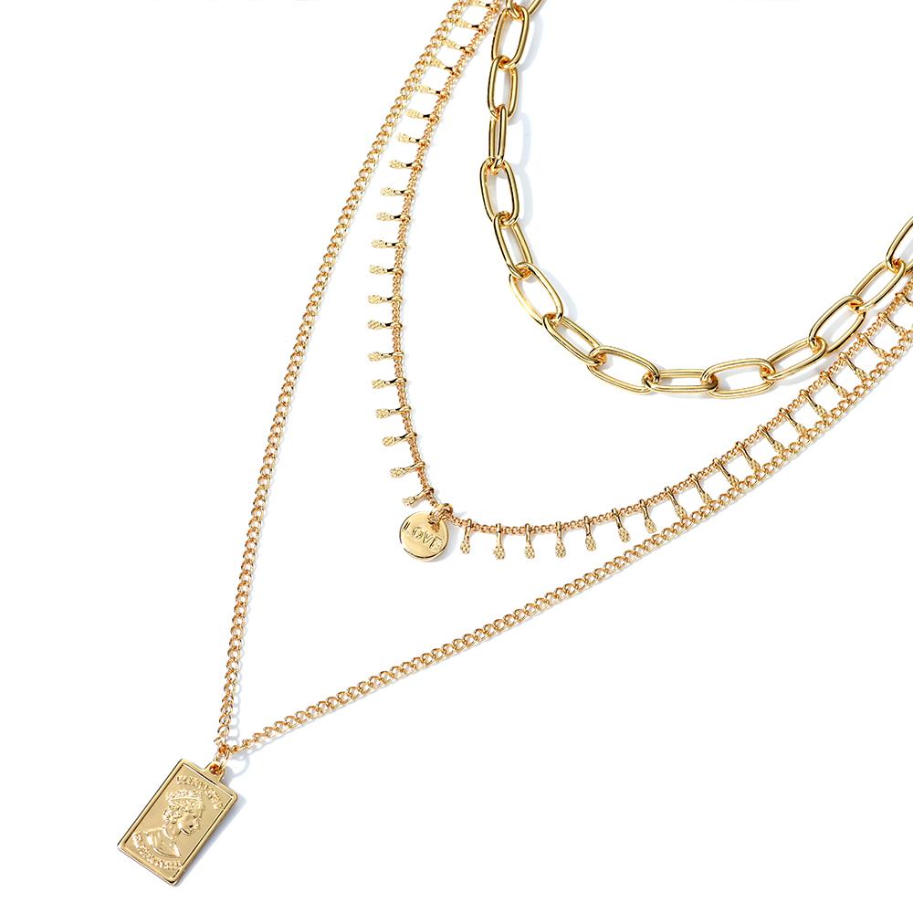 Three Layer Necklace with a Rectangle Pendant