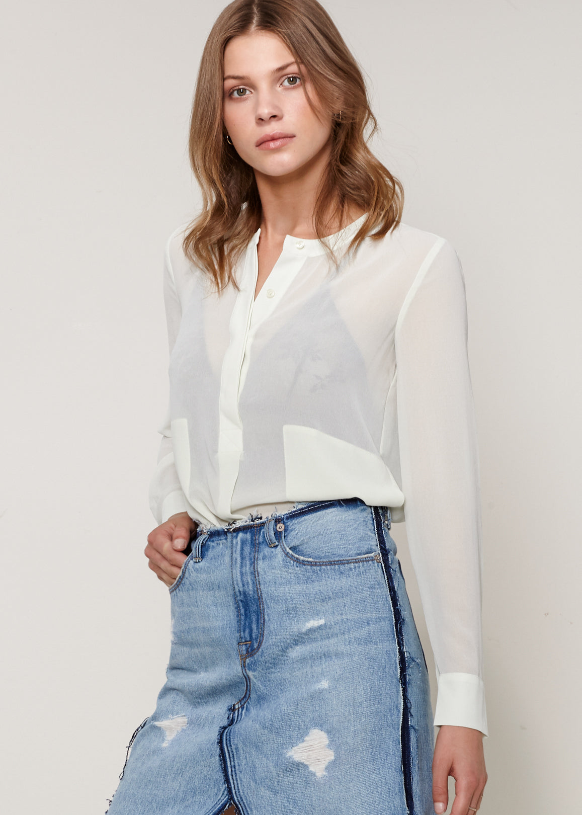 Sheer Button Up Blouse