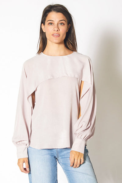 Long Open Sleeve Blouse in Pink Chiffon