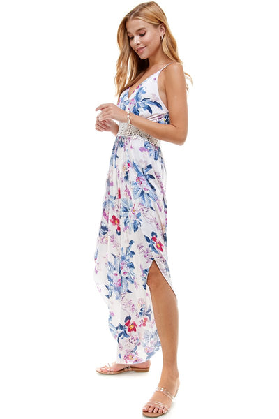 FLORAL & SOLID CROCHET TULIP LEG CAMI JUMPSUIT