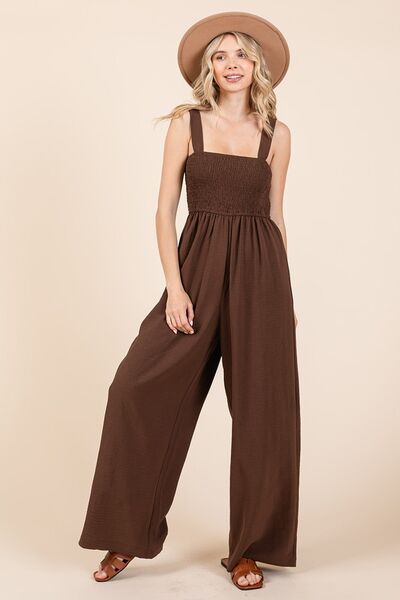 Mittoshop Smocked Wide Leg Overalls with Wide Straps