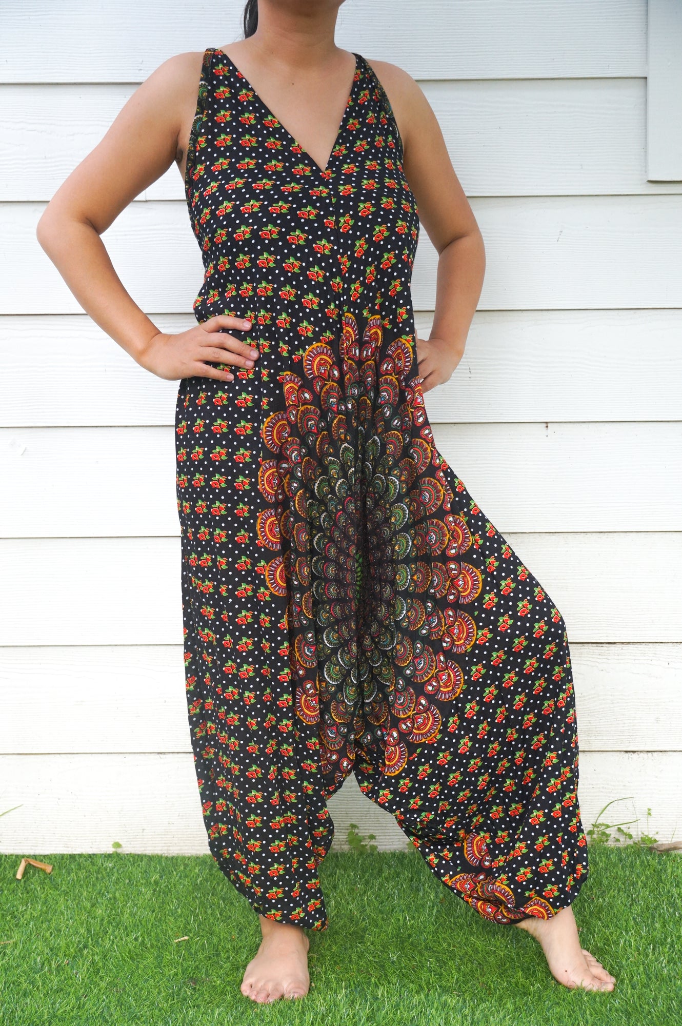 Black Chakra Hippie Jumpsuits, Boho Rompers, Festival Clothing