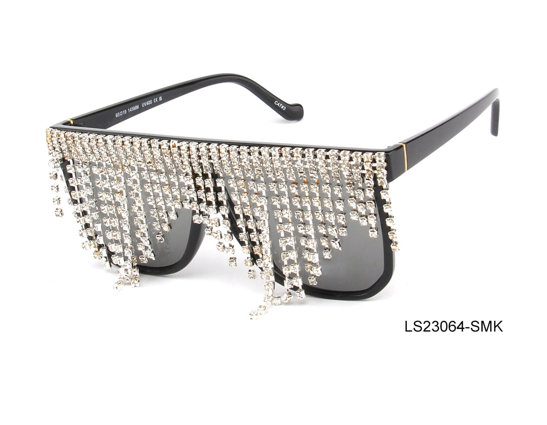 Square Black and Clear Rhinestone Woman Sunglasses-LS23064