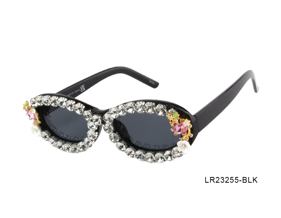 Round Black Rhinestone Woman Sunglasses-LR23255