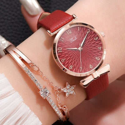 Fashion Women Watches Luxury Leather Flower Rhinestone Watch for Women