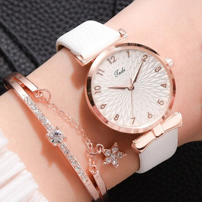 Fashion Women Watches Luxury Leather Flower Rhinestone Watch for Women