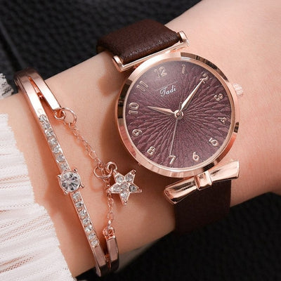 Fashion Women Watches Luxury Leather Flower Rhinestone Watch for Women