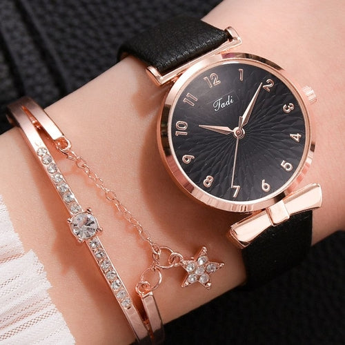 Fashion Women Watches Luxury Leather Flower Rhinestone Watch for Women