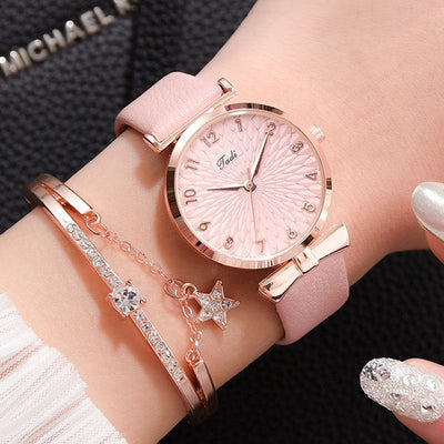 Fashion Women Watches Luxury Leather Flower Rhinestone Watch for Women