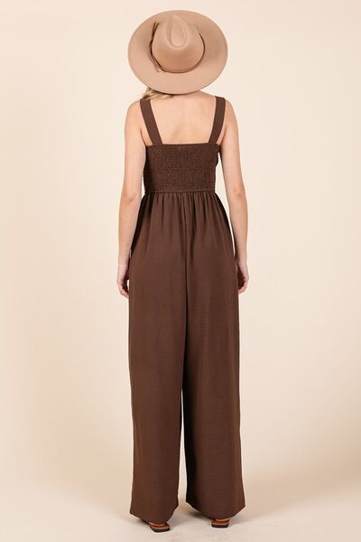 Mittoshop Smocked Wide Leg Overalls with Wide Straps