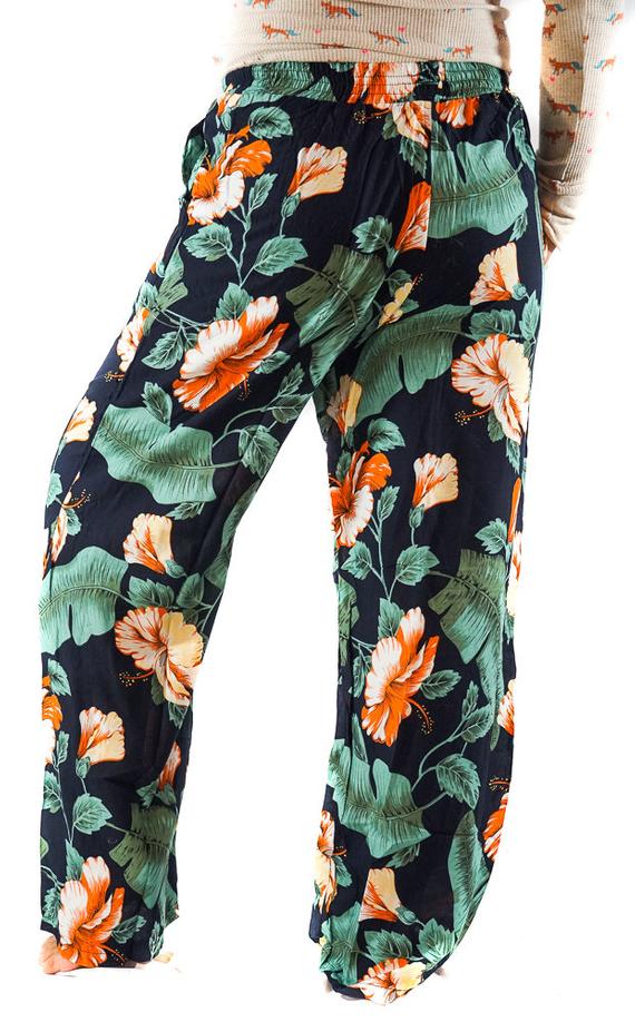 XS-M Leaf Print Pants Women Boho Pants Hippie