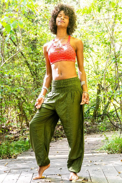 SOLID Green Women Boho Pants Hippie Pants Yoga