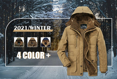 Mens Hooded Winter Parka Coat with Inner Fleece